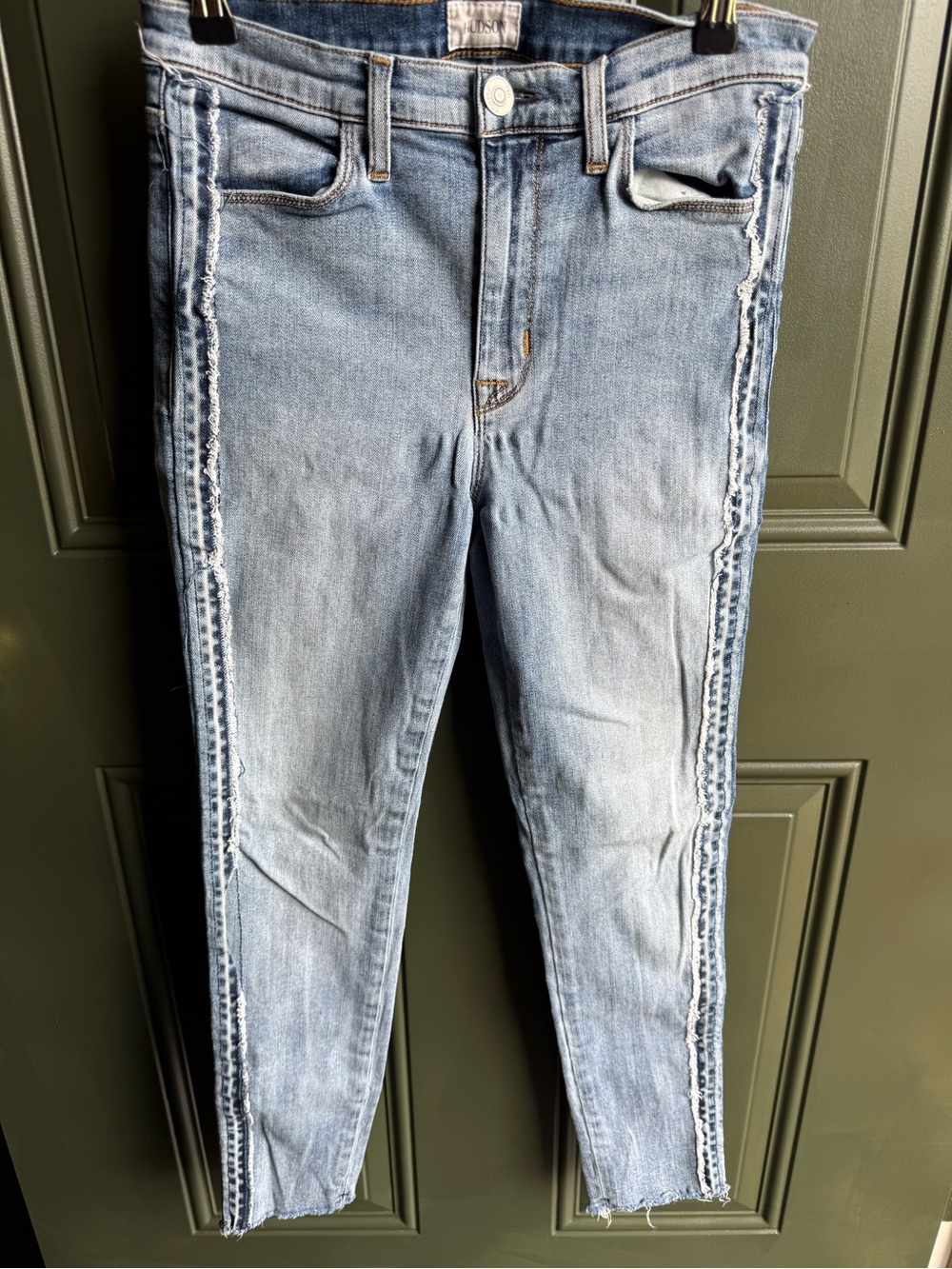 Hudson Arbara Custom High Rise Jeans Size 27 Distressed Side Seam Raw Hem